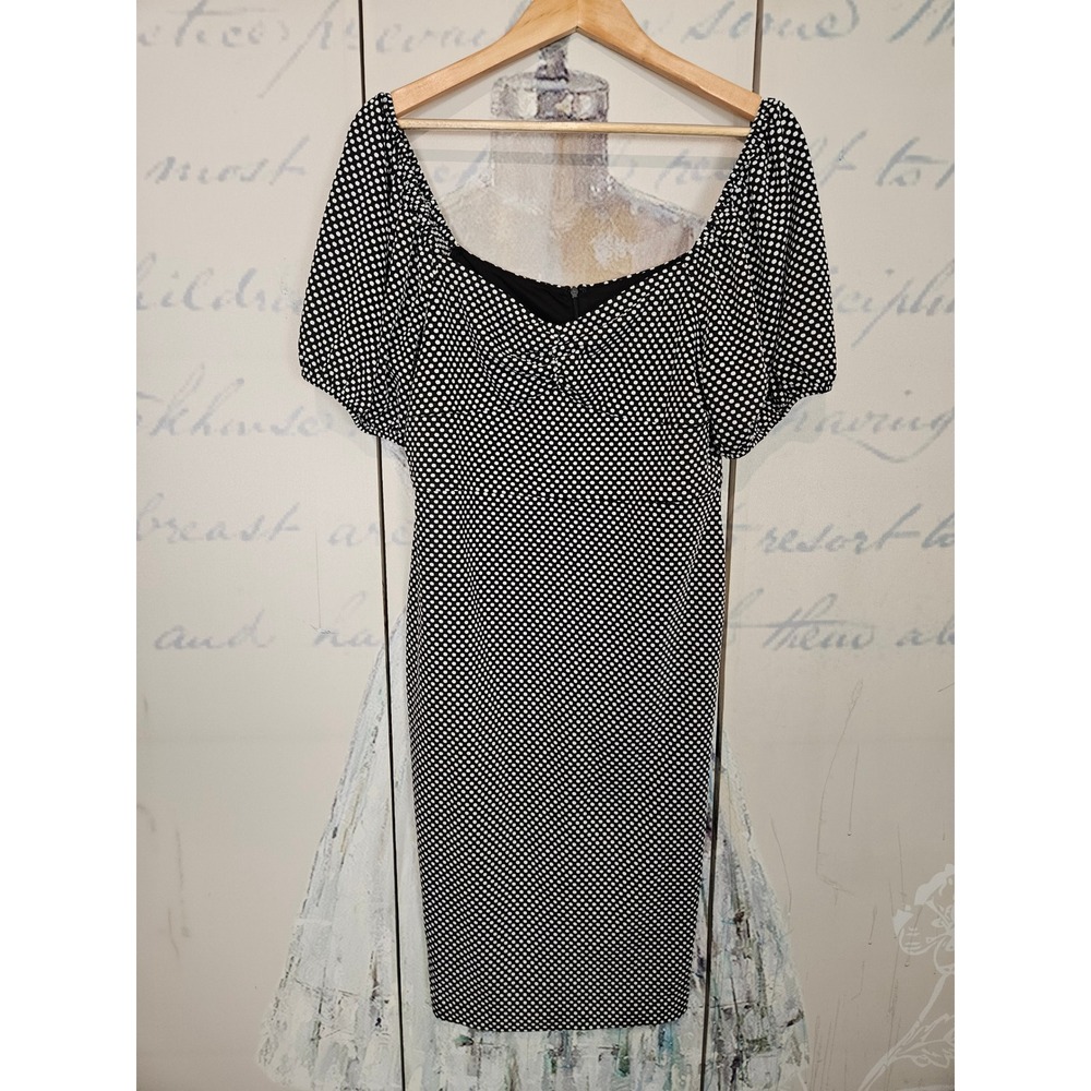 Betsey Johnson Polka Dot Dress 12 Black White Puff Sleeve Rockabilly Pinup Retro